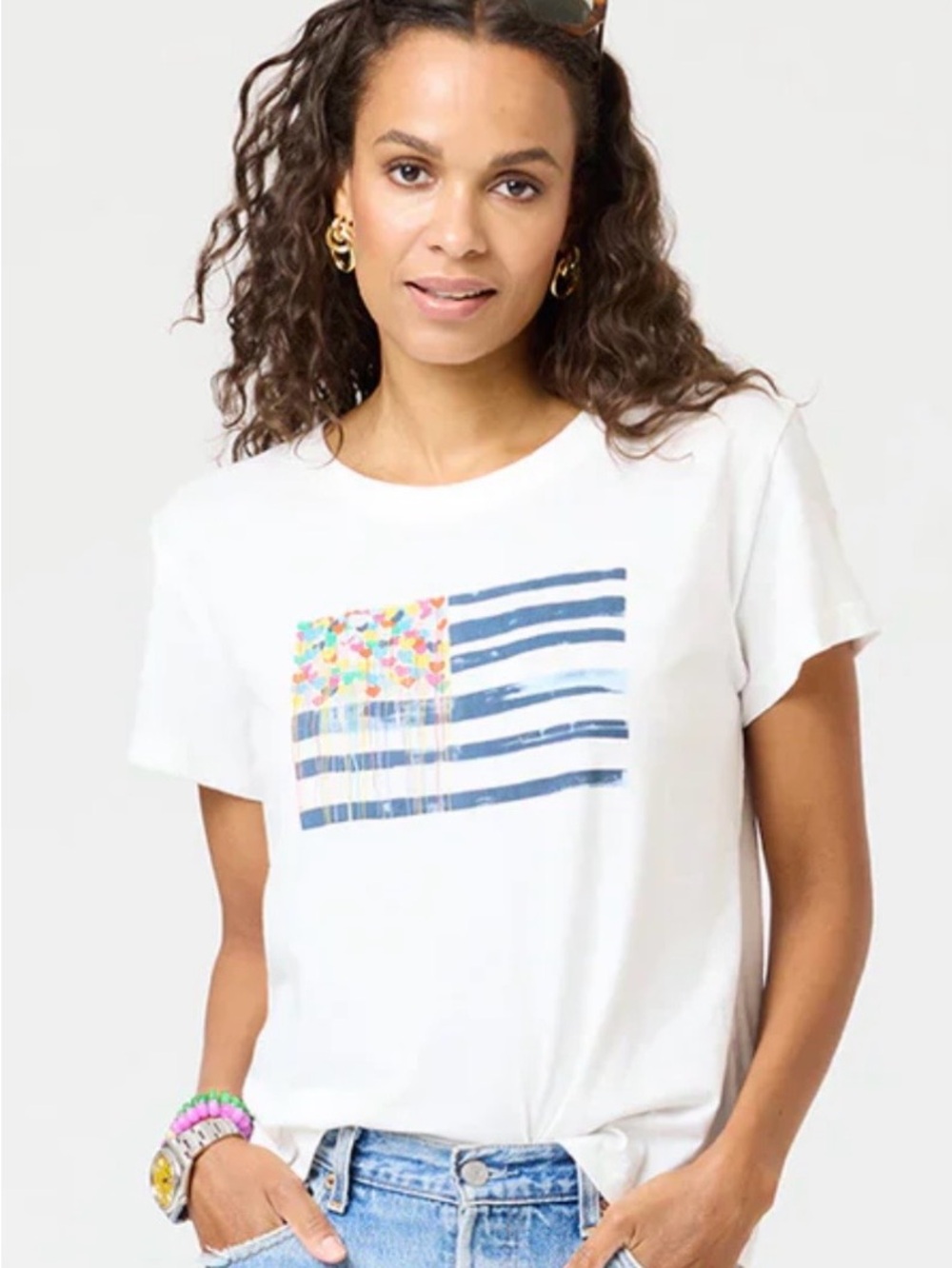 Kerri Rosenthal Suke US Of Love Graphic Flag Short Sleeve Tee White Size Large